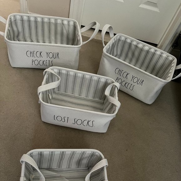 rae dunn check your pockets fabric laundry storage organization basket nwt - Picture 2 of 10